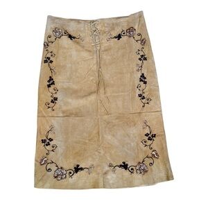 Danier Tan Pencil Skirt with Floral Embroidery
